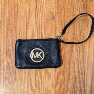 Michael Kors Black Leather Wristlet with Gold Logo